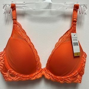 Natori original plunge bra "Feathers" in Hot Coral